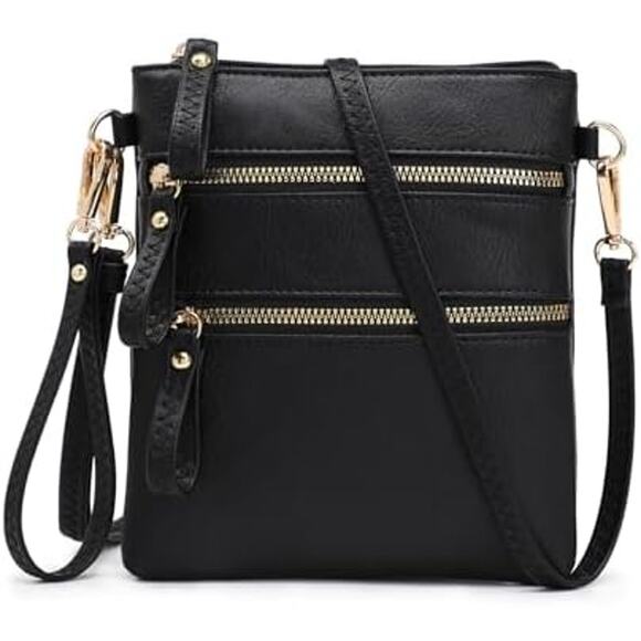 BOGO ITEM  Black Faux Leather Crossbody – Gold Zipper Detail, Compact & Stylish - Picture 1 of 6